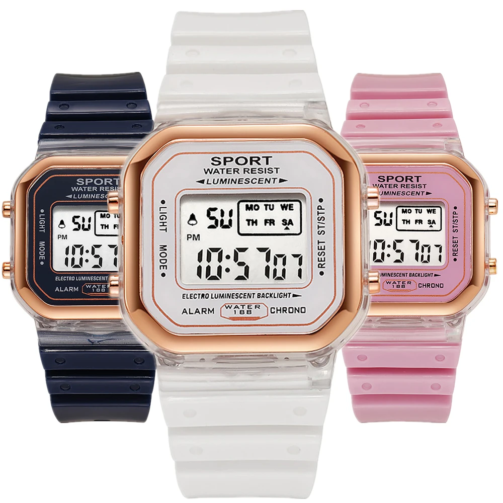 Chronograph Sport Watch - 패션 브랜드 학생 투명 전자 시계