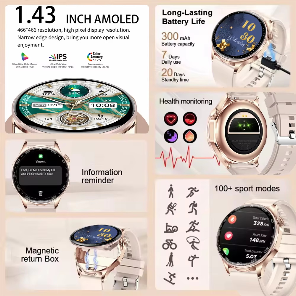2 in 1 TWS 헤드셋 스마트워치 1.43인치 남녀 - Smartwatch Noise Watches For Women 리뷰 및 가격