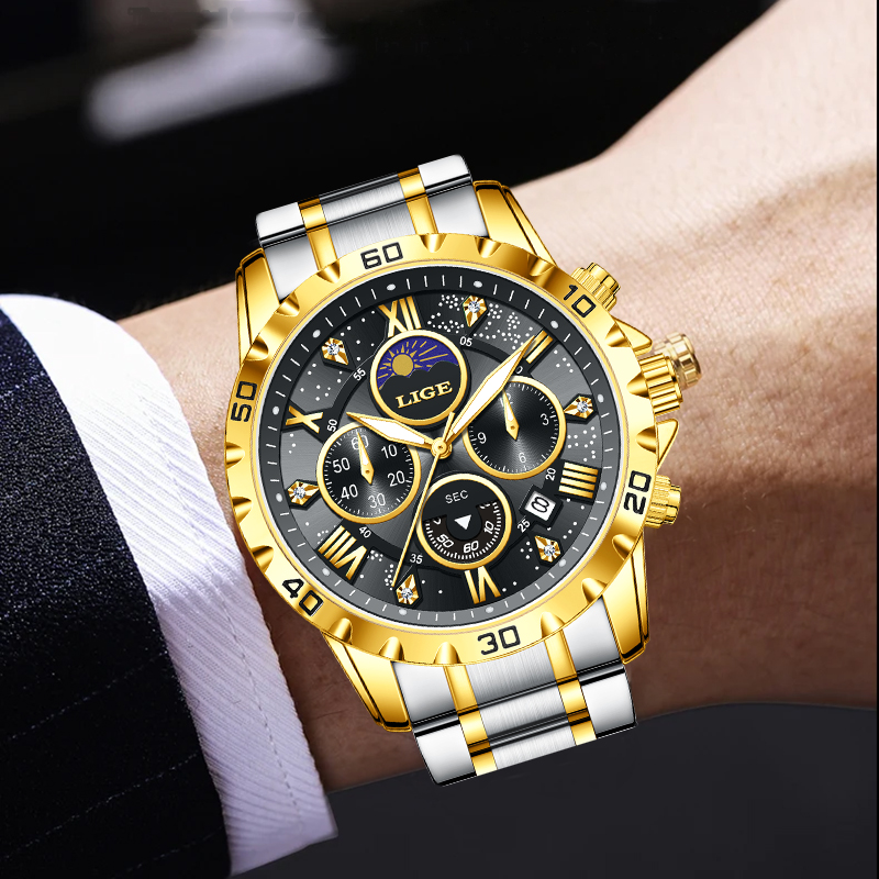 LIGE 최고 브랜드 럭셔리 쿼츠 남성용 시계 캐주얼  - Chronograph Sport Watch 리뷰 및 가격