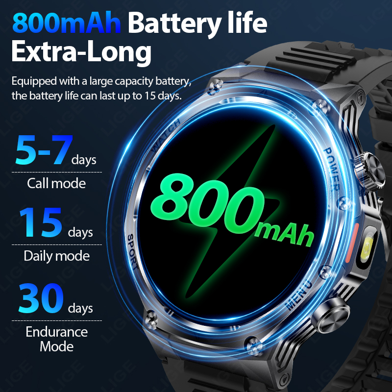 LIGE 새로운 남자 800mAh 울트라 긴 배터리 수 - Smartwatch Latest Watches For Men 리뷰 및 가격