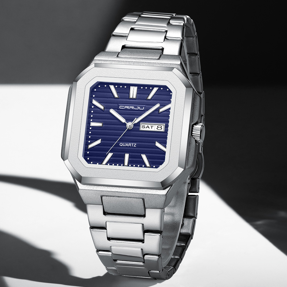 CRRJU 남성용 캐주얼 스테인레스 스틸 시계, 요일  - Smartwatch Square Watches For Men 리뷰 및 가격