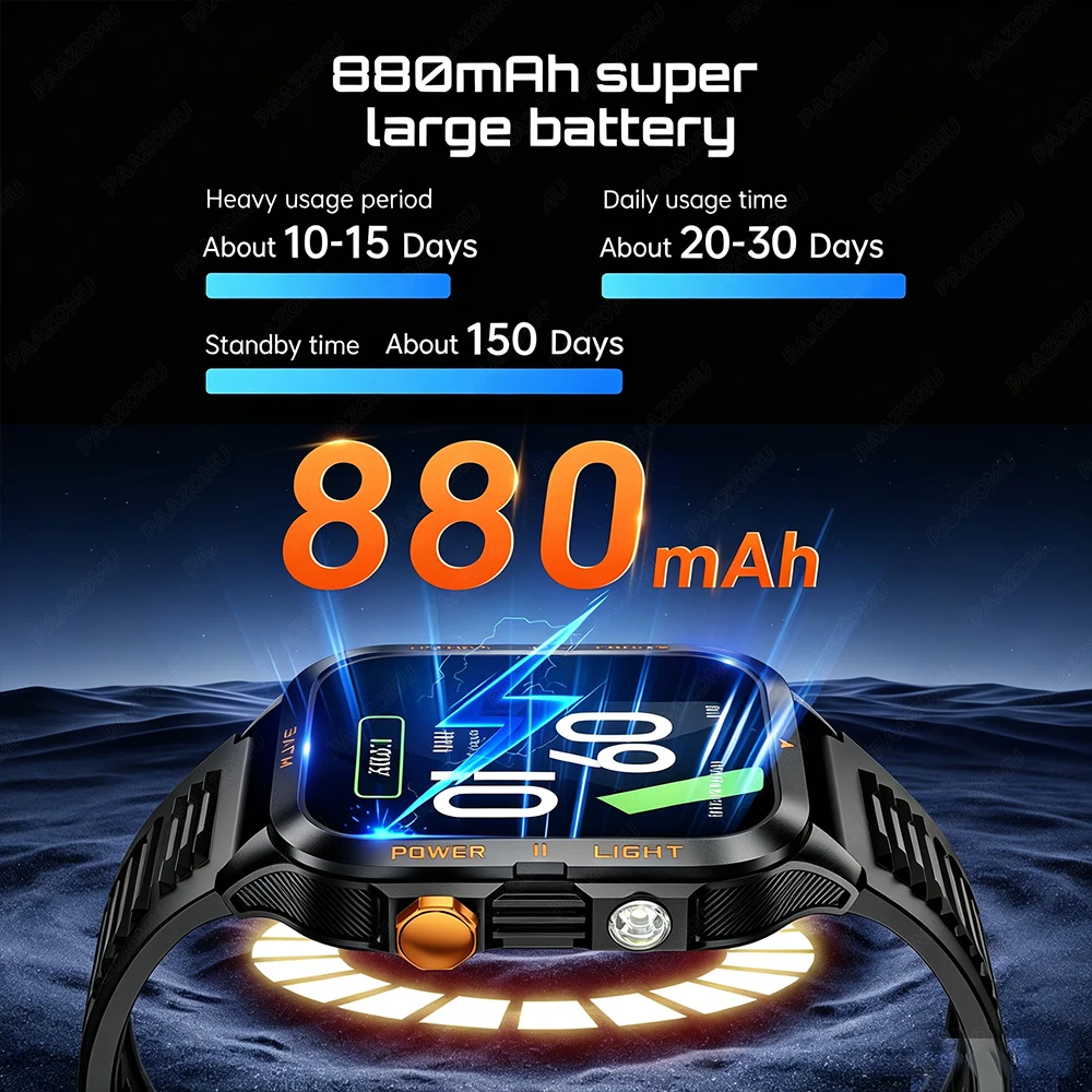 군용 등급 스마트워치 남성용 LED 손전등 방수 스포츠 - Smartwatch Square Watches For Men 리뷰 및 가격